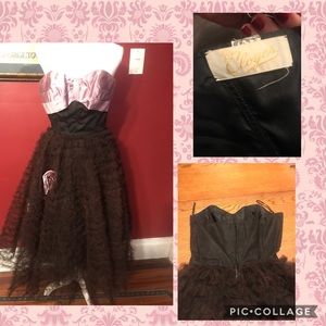 Vintage prom dress Cloyes brown ruffle